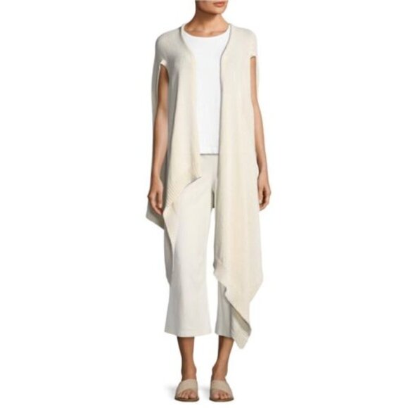 Eileen Fisher White Organic Cotton Knit Sweater Wrap Vest XXS/XS - Picture 1 of 6